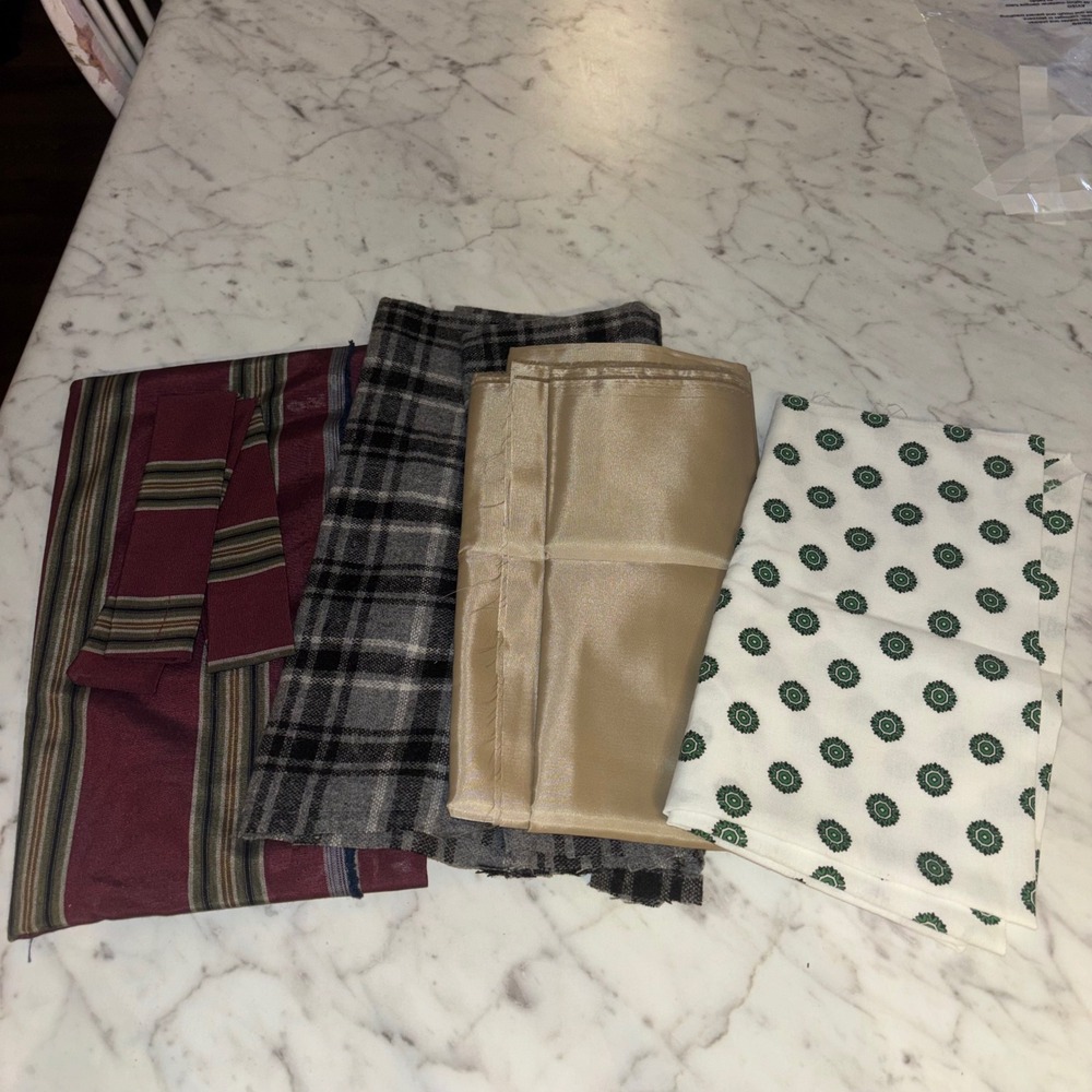 Assorted Fabric Remnants Bundle Plaid Satin Striped Geometric Craft Scraps 4pc